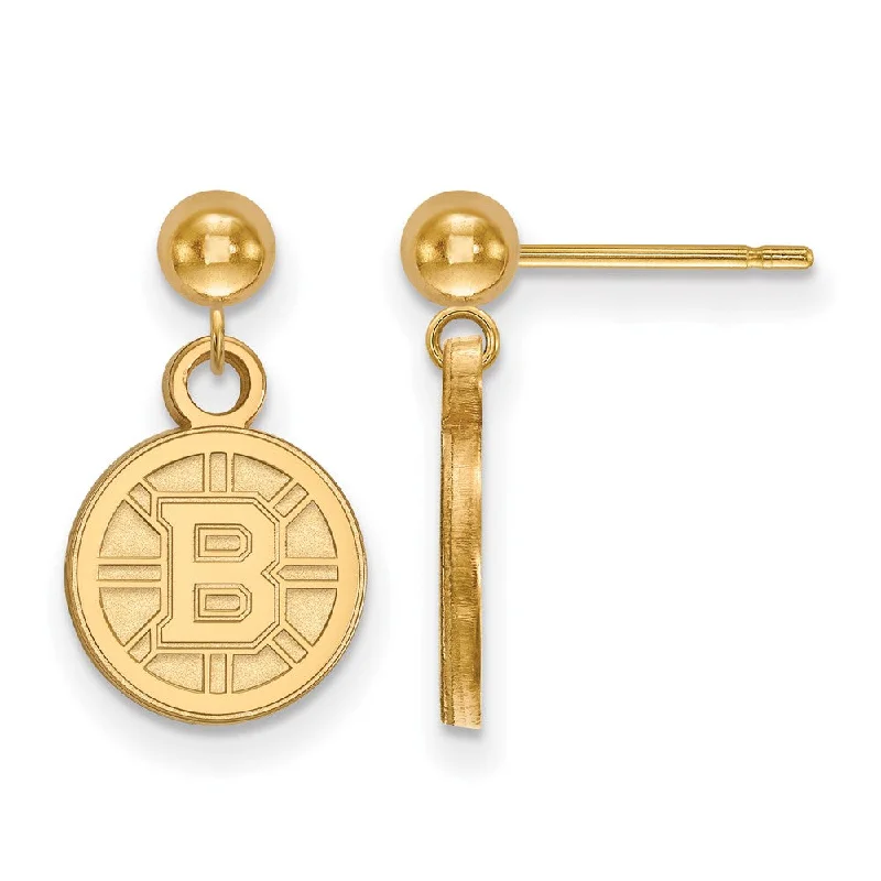 Ladies earrings intricate contour designs-SS 14k Yellow Gold Plated NHL Boston Bruins XS Ball Dangle Earrings