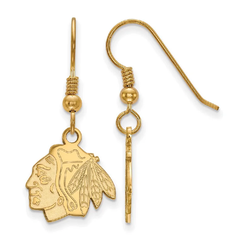 Ladies earrings office-friendly elegance-SS 14k Yellow Gold Plated NHL Chicago Blackhawks Small Dangle Earrings