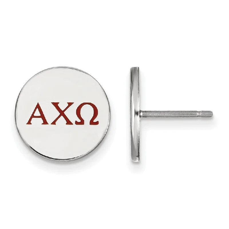 Ladies earrings online shopping deals-Sterling Silver Alpha Chi Omega Enamel Greek Letters Post Earrings