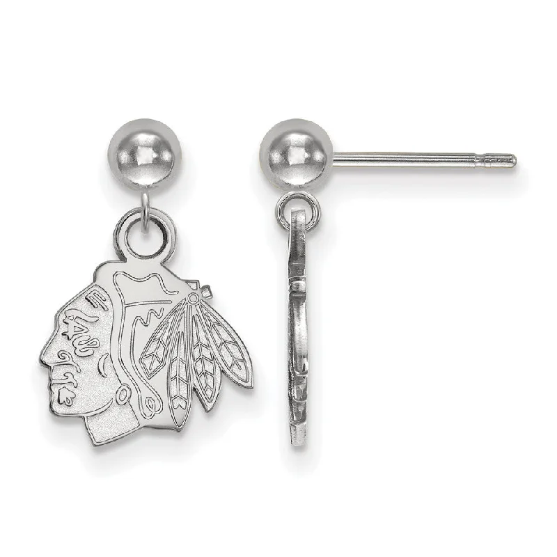 Ladies earrings cute playful accents-14k White Gold NHL Chicago Blackhawks XS Ball Dangle Post Earrings