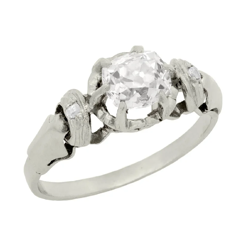 Ladies engagement rings mixed metal styles-Edwardian Platinum Cushion Cut Engagement Ring .98ct