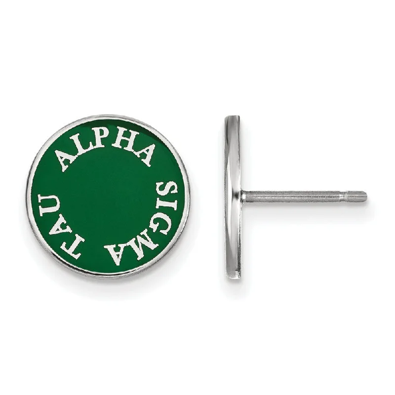 Ladies earrings luxurious bold designs-Sterling Silver Alpha Sigma Tau Enamel Disc Post Earrings