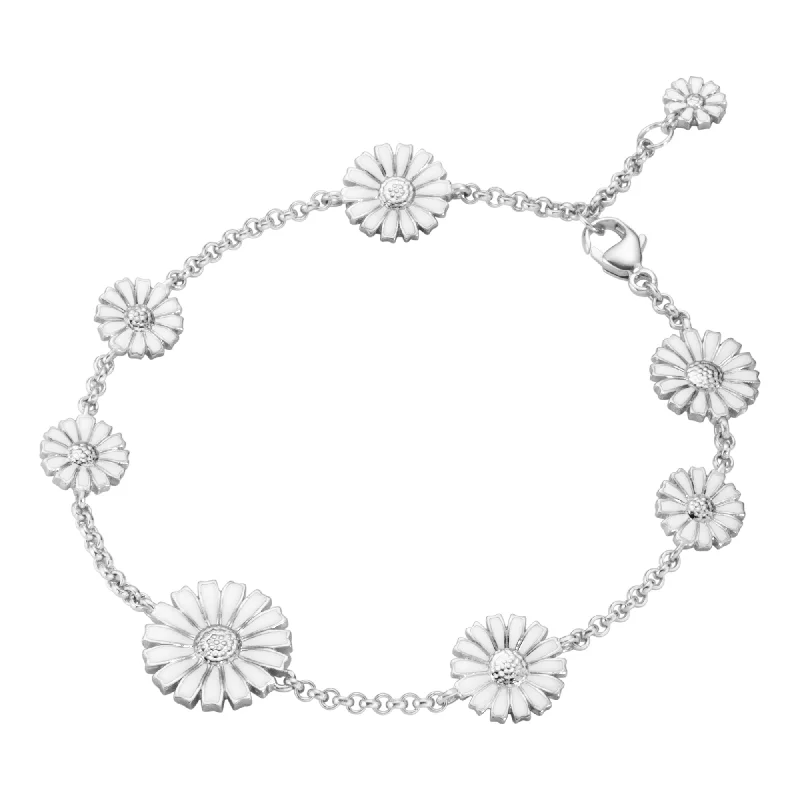 Ladies bracelets rustic charm styles-Ladies bracelets rustic charm styles-Daisy Silver And White Enamel Bracelet