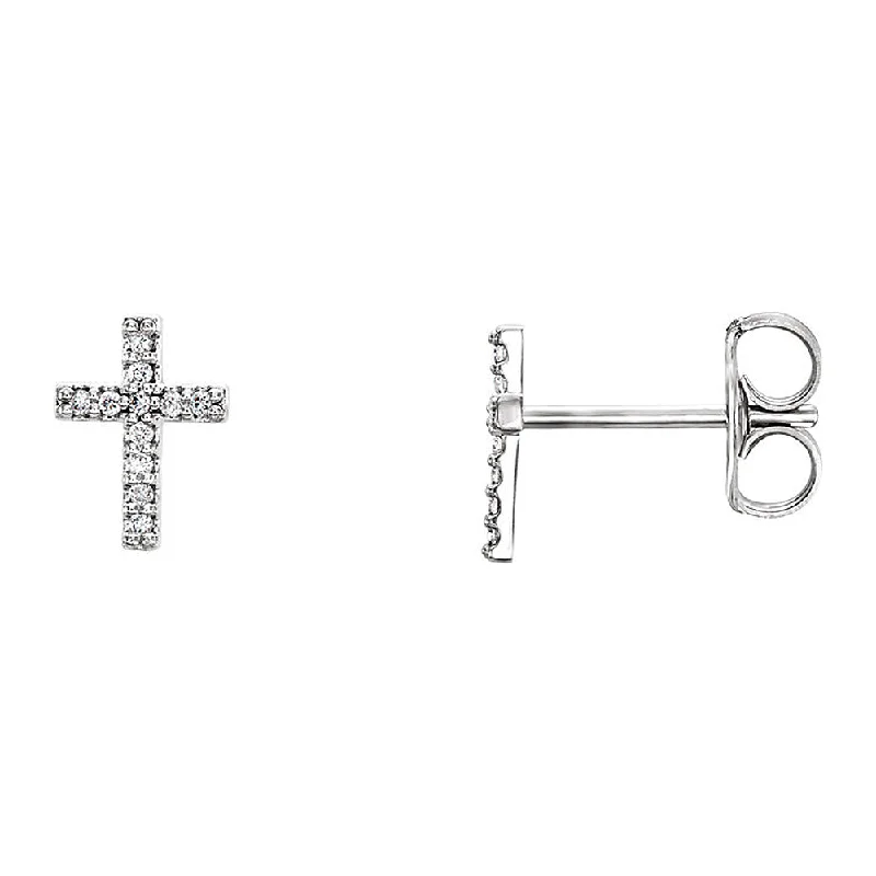 Ladies earrings minimalist gold studs-7 x 9mm 14k White Gold 1/10 CTW (G-H, I1) Diamond Tiny Cross Earrings