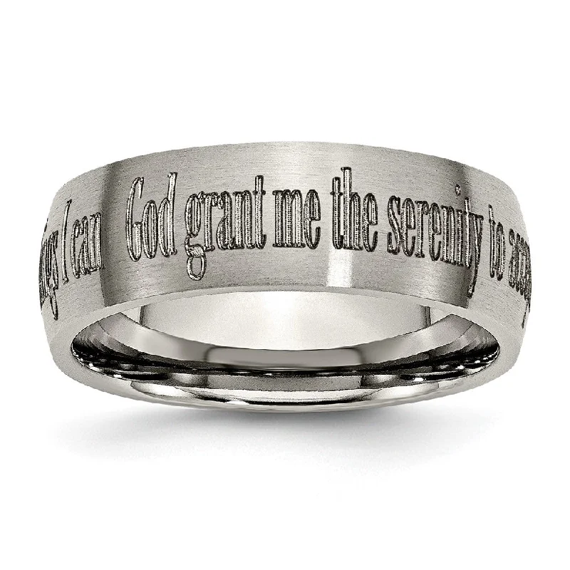 Ladies rings romantic couple sets-8mm Titanium Domed Serenity Prayer Etched & Brushed Standard Fit Band