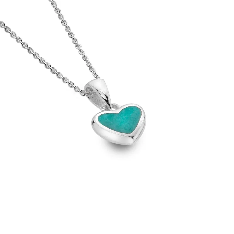 Ladies necklaces commitment charm styles-Sea Gems Silver and Turquoise Heart Necklace