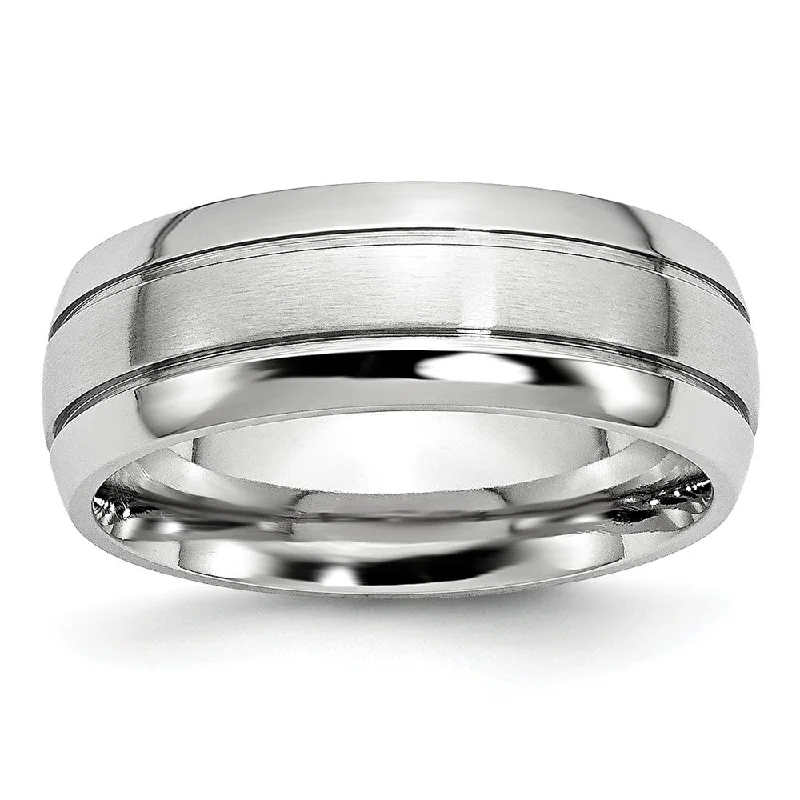 Ladies rings curved edge designs-8mm Cobalt Polished & Satin Double Grooved Comfort Fit Band