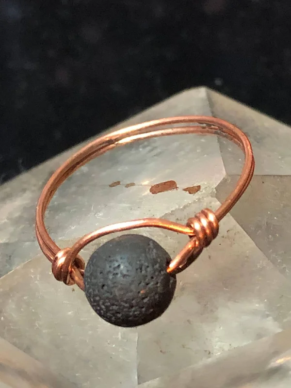 Ladies rings labradorite unique picks-Lava Rock Copper Bead Ring