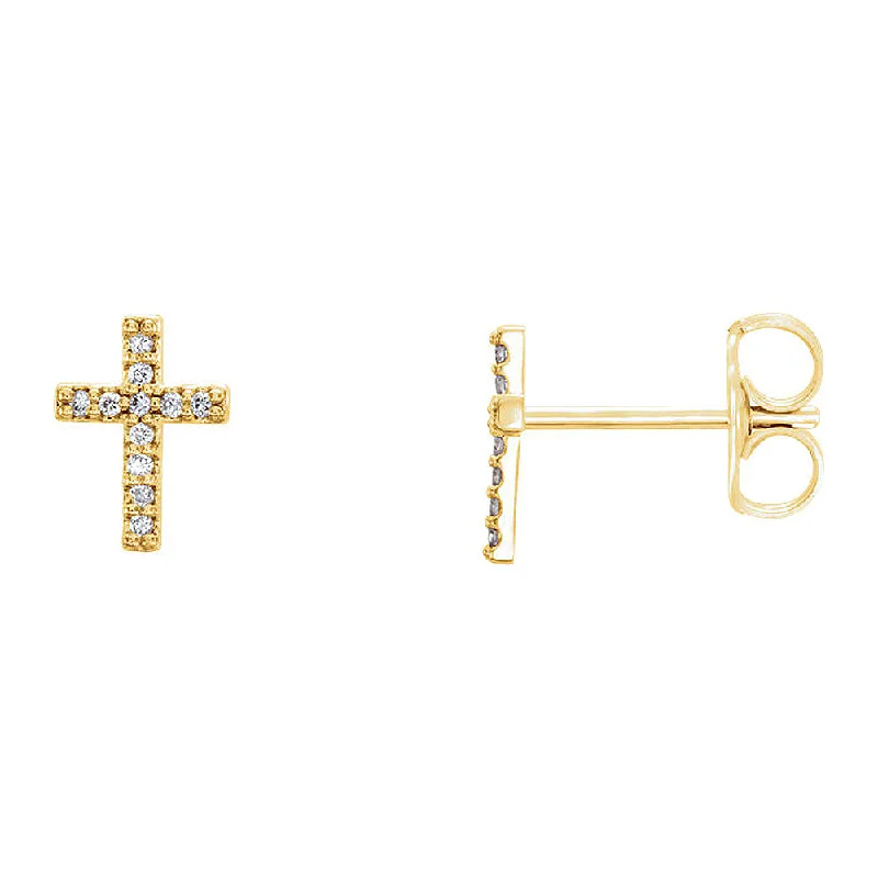 Ladies earrings Japanese aesthetic designs-6 x 8mm 14k Yellow Gold .06 CTW (G-H, I1) Diamond Tiny Cross Earrings