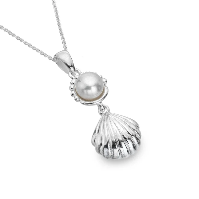 Ladies necklaces signature piece styles-Sea Gems Silver Shell and Freshwater Pearl Necklace