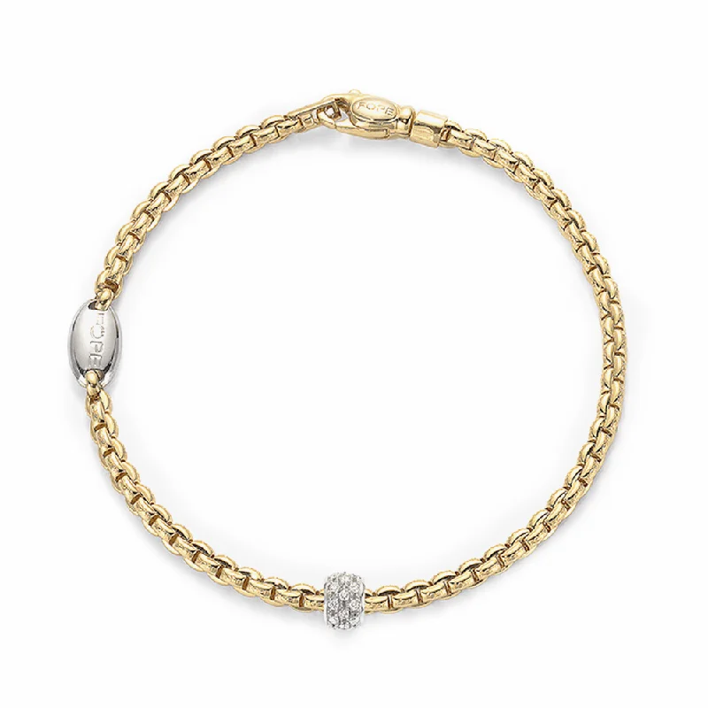 Ladies bracelets super wide designs-Ladies bracelets super wide designs-Eka 18ct Yellow Gold Slim Bracelet With Diamond Set Rondel