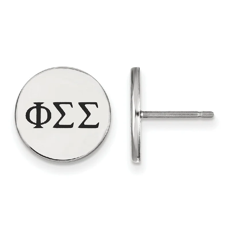 Ladies earrings one-off design earrings-Sterling Silver Phi Sigma Sigma Black Enamel Greek Post Earrings