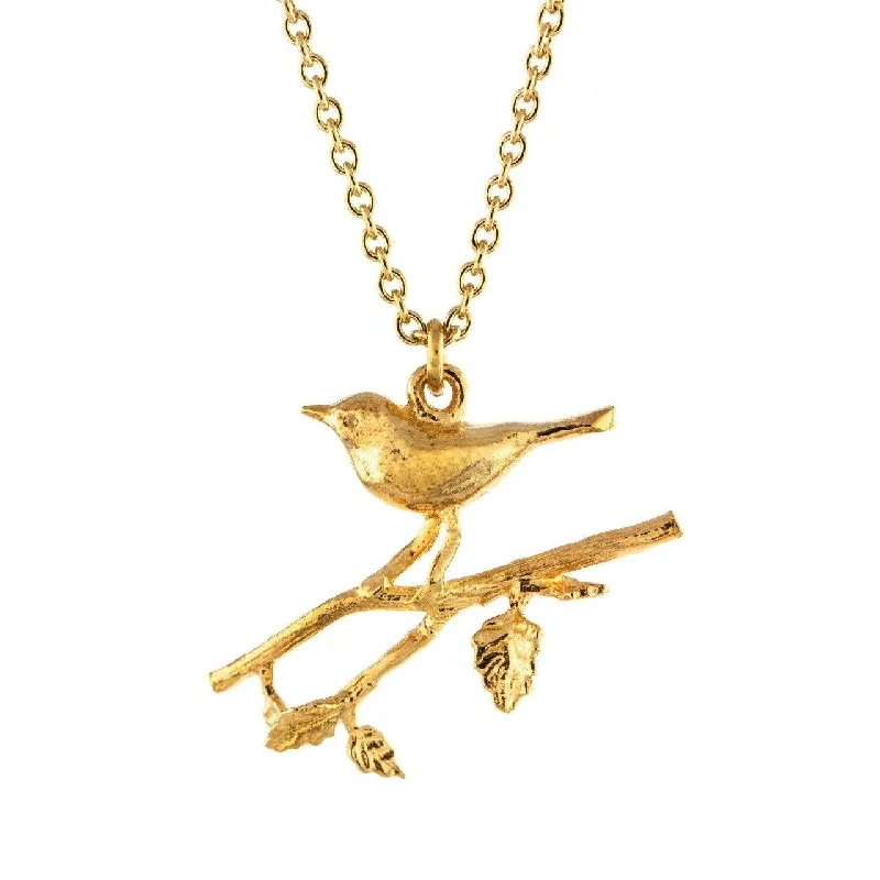 Ladies necklaces organic shape designs-Alex Monroe Single Warbler on a Branch Necklace