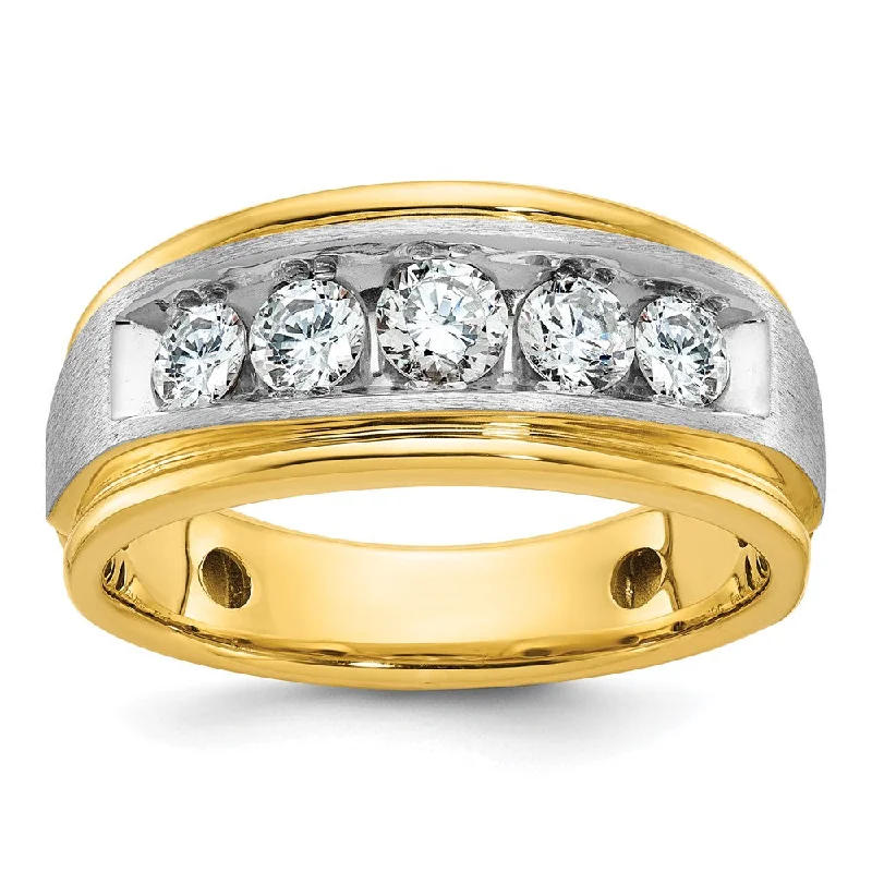 Ladies rings perfect gift choices-Mens 9.75mm 14K Two Tone Gold 1.0 Ctw Lab Created Diamond Tapered Band