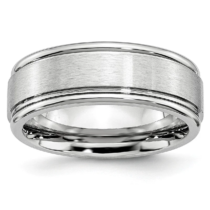 Ladies rings girlfriend surprise picks-8mm Cobalt Satin Finish Ridged Edge Comfort Fit Band