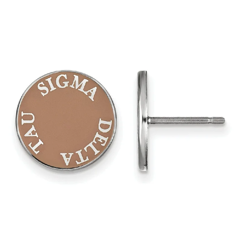 Ladies earrings sci-fi inspired earrings-Sterling Silver Sigma Delta Tau Enamel Disc Post Earrings