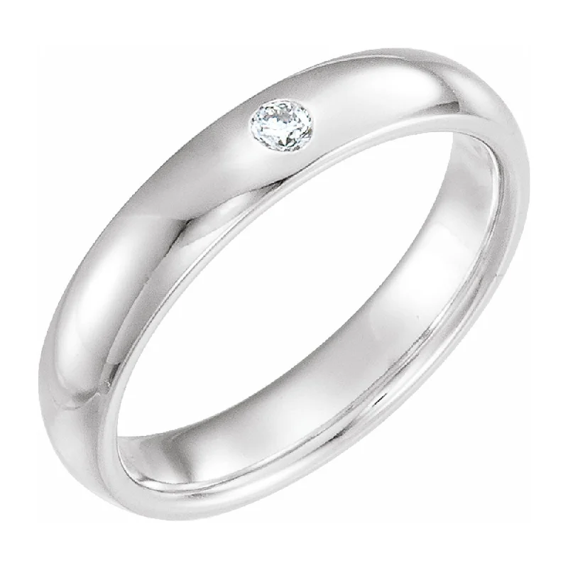 Ladies rings birth month styles-4mm 14k White Gold .06 CT Diamond Half Round Comfort Fit Band