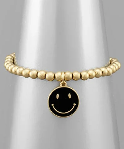 Ladies bracelets smart buying advice-Ladies bracelets smart buying advice-Smile Face & Metal Ball Bracelet - Black