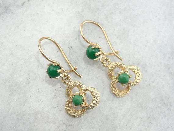 Ladies earrings topaz vibrant designs-Gold Love Knot and Green Turquoise Drop Earrings