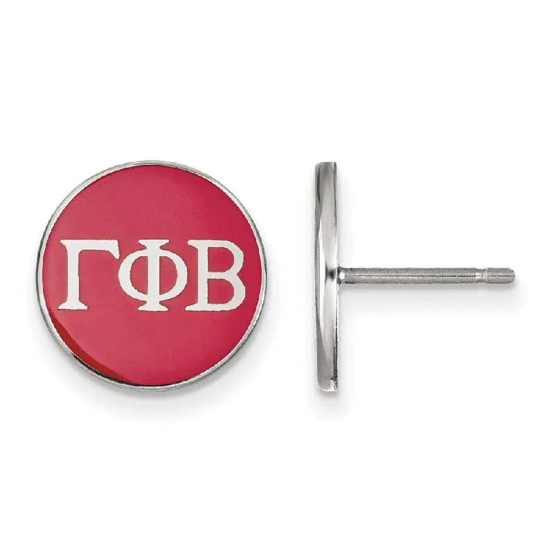 Ladies earrings spinning stud styles-Sterling Silver Gamma Phi Beta Red Enamel Disc Post Earrings