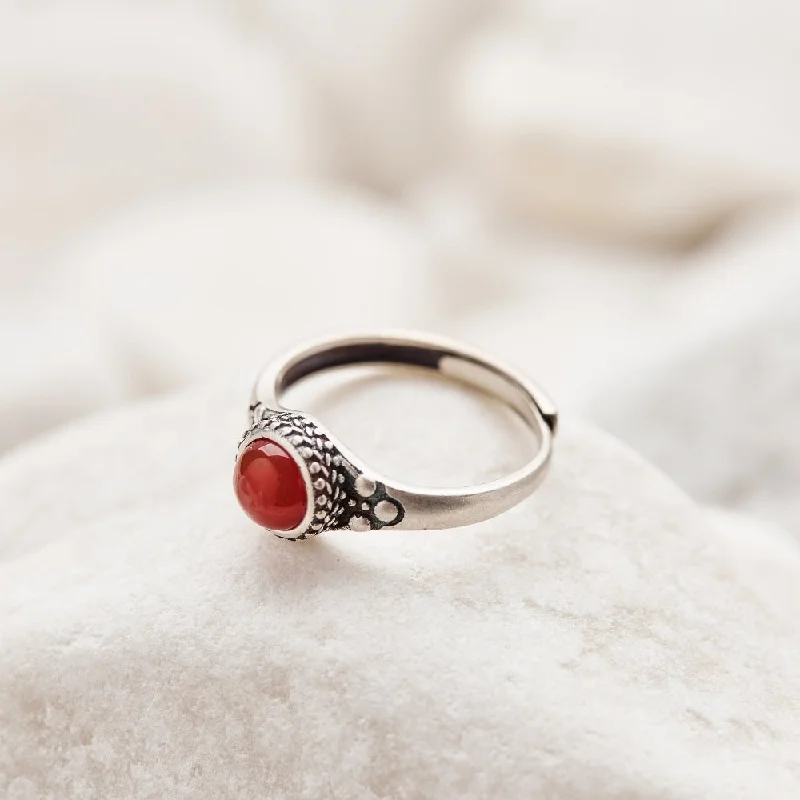 Ladies rings matte gem rings-Cherry Crimson Carnelian Ring