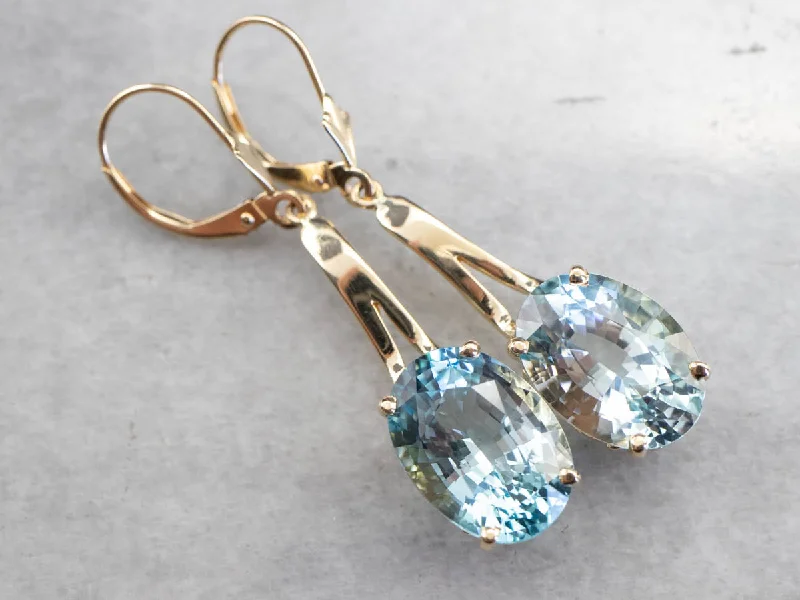 Ladies earrings twisted wire styles-Blue Topaz Gemstone Drop Earrings