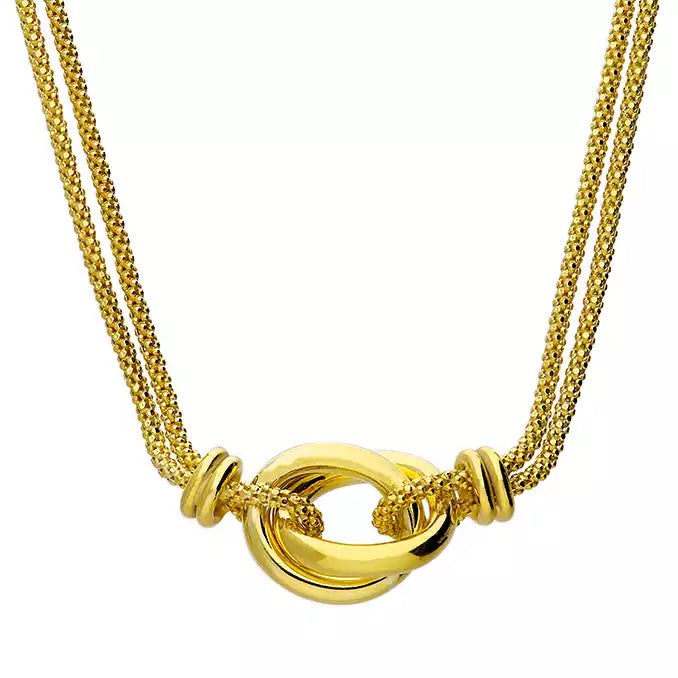 Ladies necklaces bold silhouette necklaces-18ct Gold Plated Silver Entwined Knotted Rings Necklace