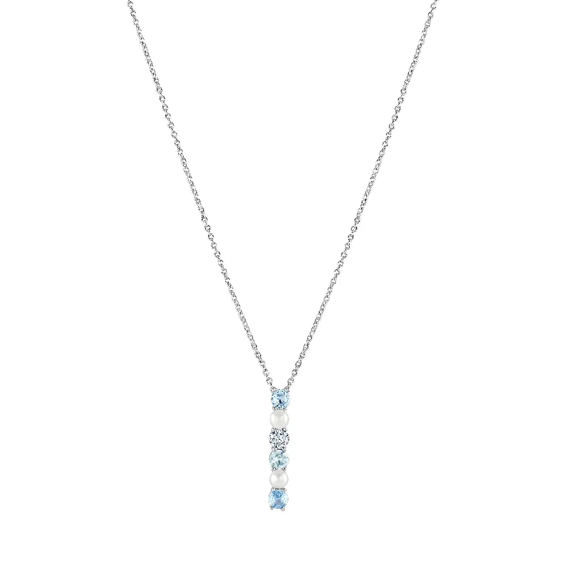 Ladies necklaces gothic revival styles-Silver Pearl and Blue Cubic Zirconia Pendant Necklace