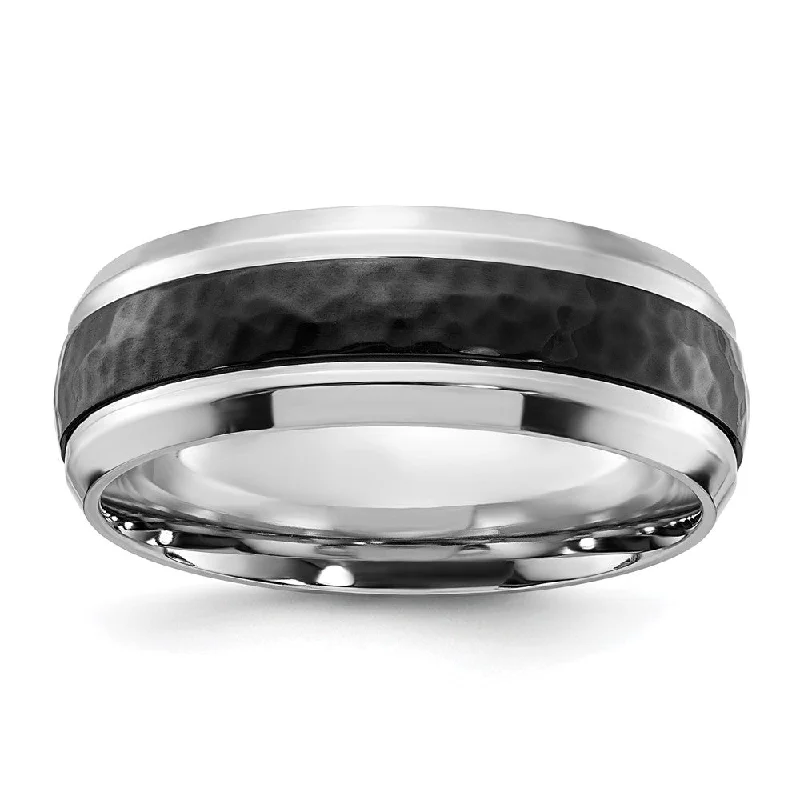 Ladies rings moon phase designs-8mm Cobalt Polished & Hammered Black Plated Standard Fit Band