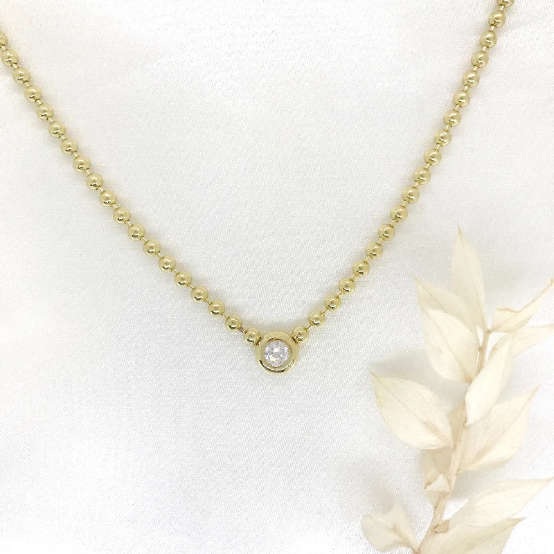 Ladies necklaces understated elegance styles-18k/925 Vermeil Ball Necklace with CZ Bezel