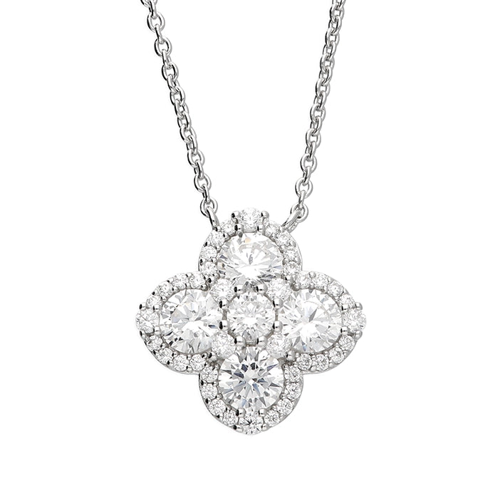 Ladies necklaces festive season styles-Sterling Silver Cubic Zirconia Quatrefoil Clover Necklace