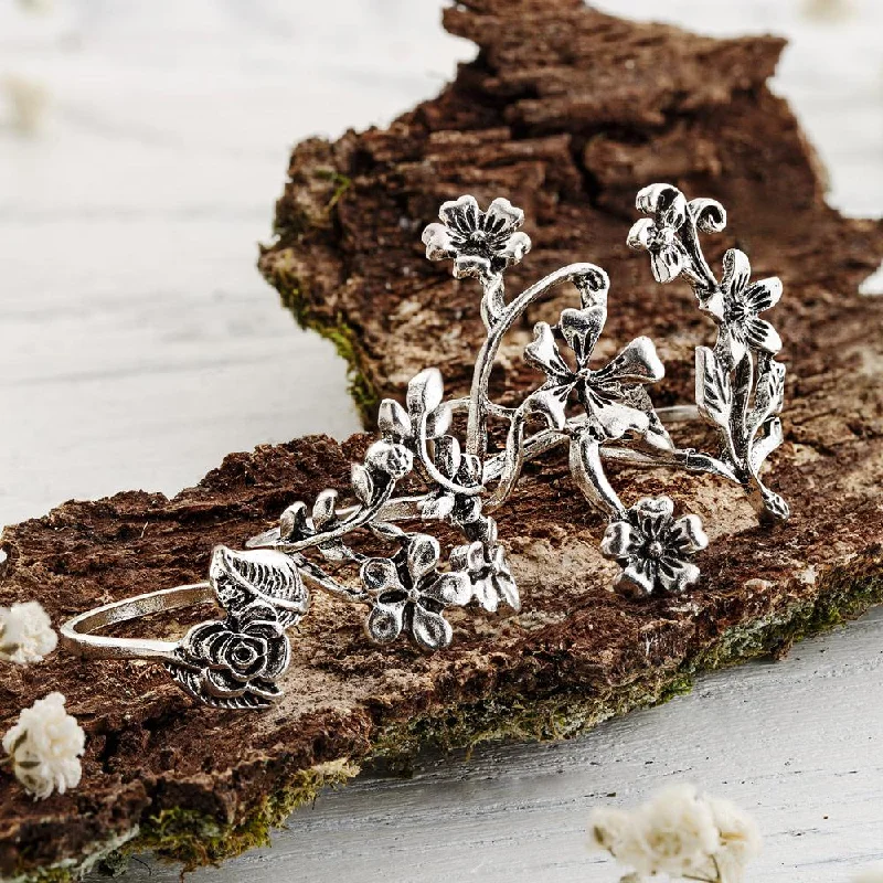 Ladies rings cushion cut rings-Sacred Blooming Flowers Ring Set