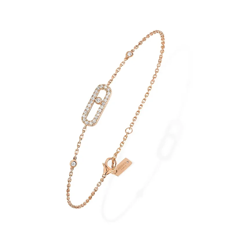 Ladies bracelets creative artistic styles-Ladies bracelets creative artistic styles-18ct Pink Gold Move Uno Single Diamond And Pave Set Diamond Bracelet