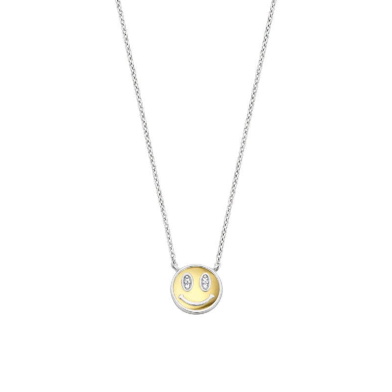 Ladies necklaces rose gold layered designs-Ti Sento Silver and Gold Smiley Necklace