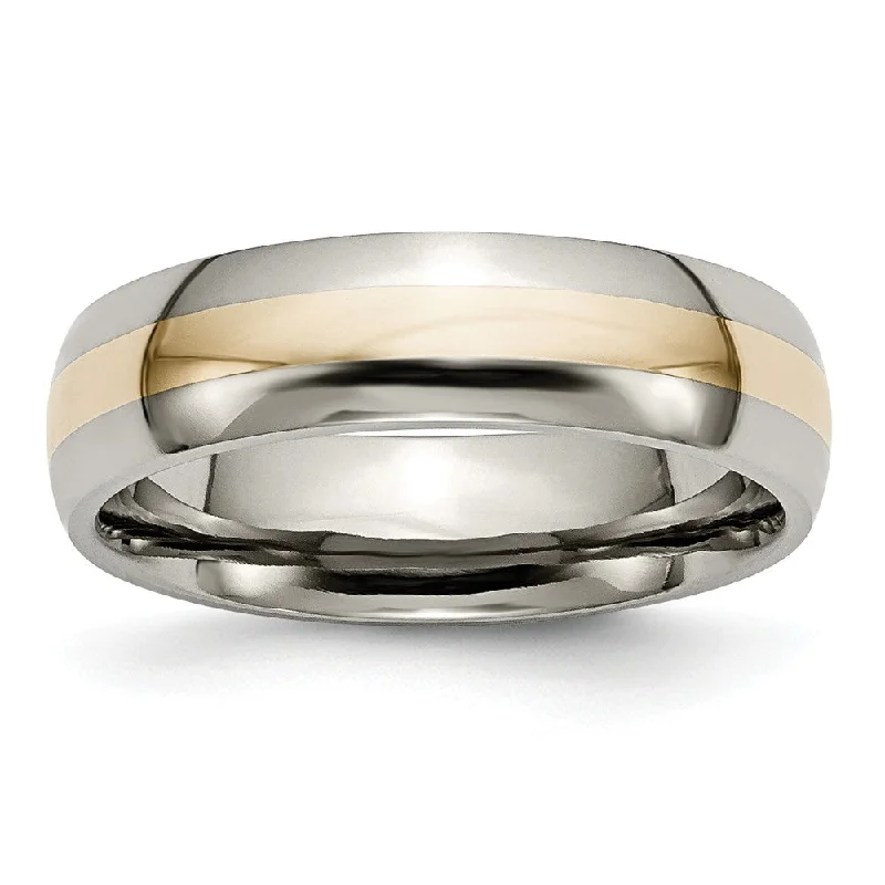 Ladies rings triple stone rings-Titanium and 14K Gold Inlay, 6mm Unisex Band