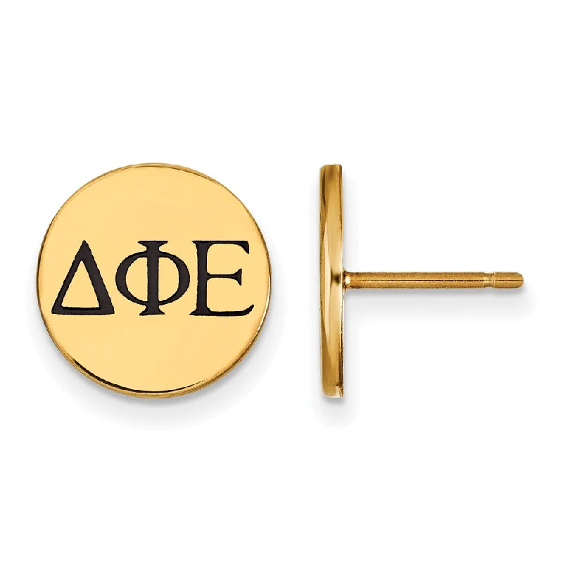 Ladies earrings sun motif designs-14K Plated Silver Delta Phi Epsilon Black Enamel Greek Post Earrings