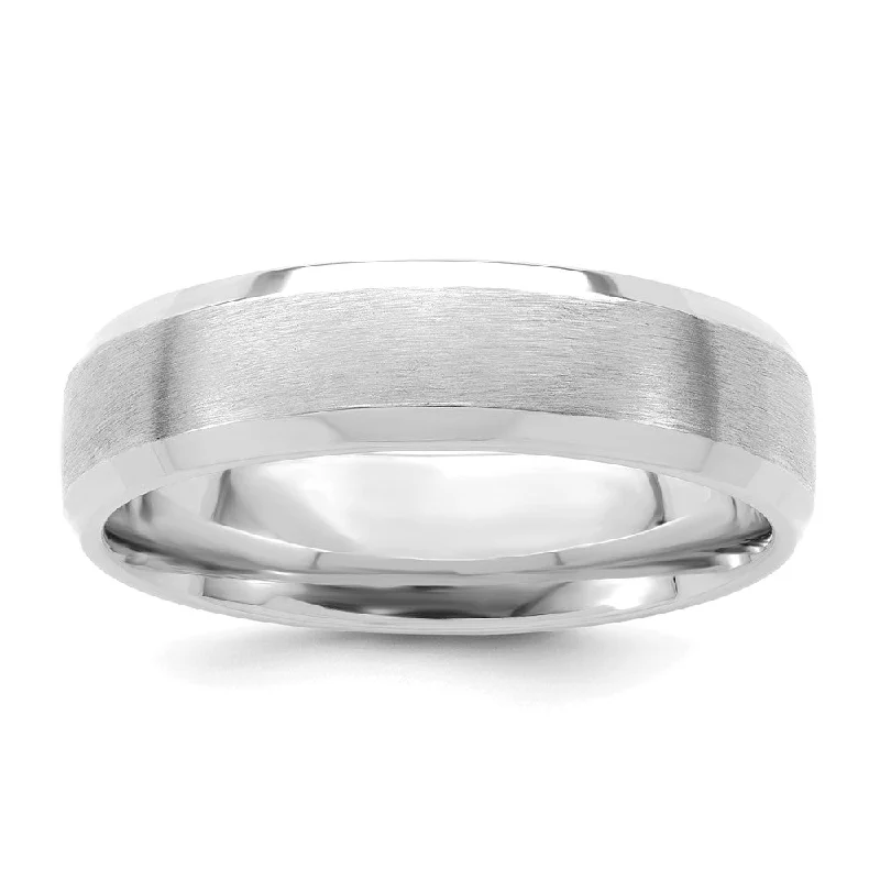 Ladies rings famous designer labels-6mm 14K White Gold Brushed Beveled Edge Comfort Fit Band