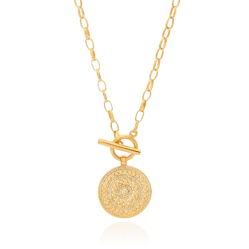 Ladies necklaces oxidized finish styles-Anna Beck Gold Contrast Dotted Circle Toggle Necklace