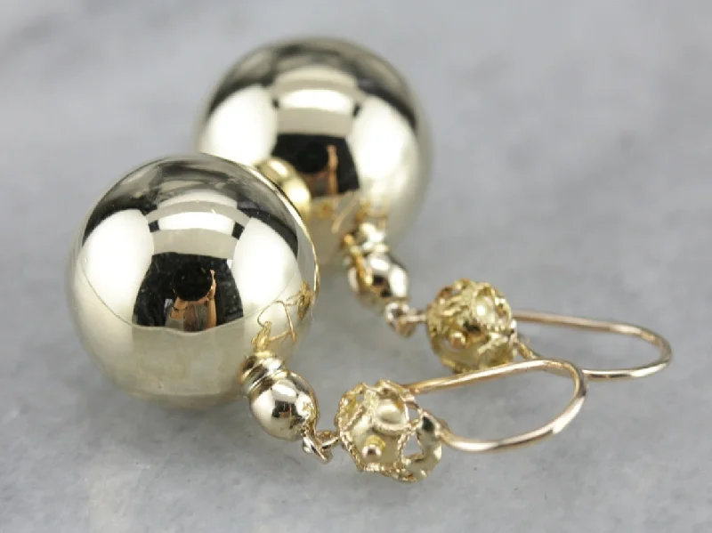 Ladies earrings simple shape earrings-Yellow Gold Ball Drop Earrings