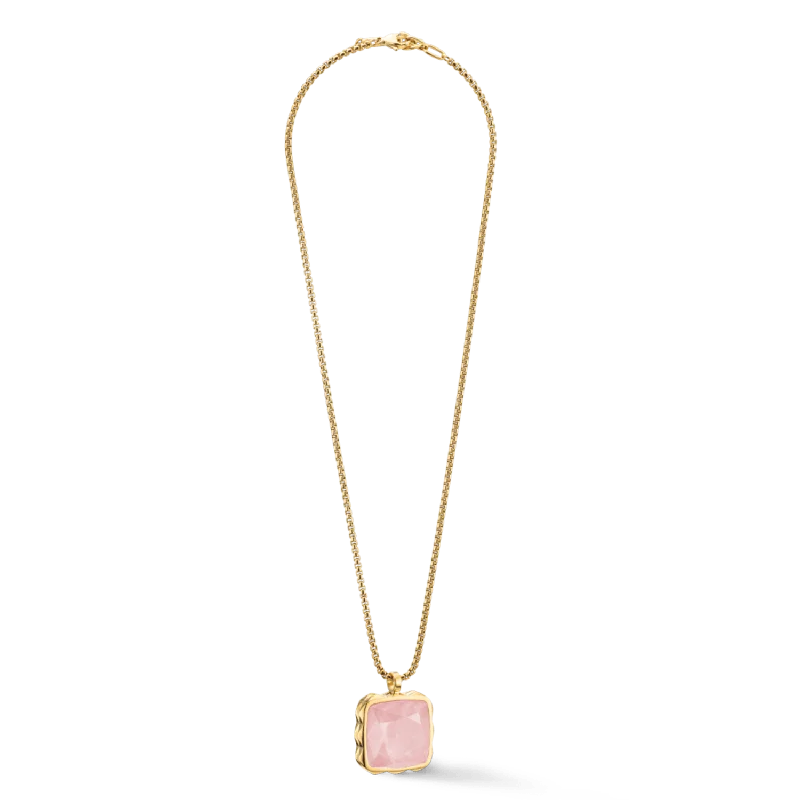 Ladies necklaces New Year’s Eve designs-Coeur De Lion Gold Rose Quartz Square Spikes Necklace