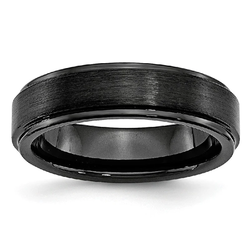 Ladies rings lab-created gem rings-Black Ceramic, 6mm Ridged Edge Comfort Fit Band