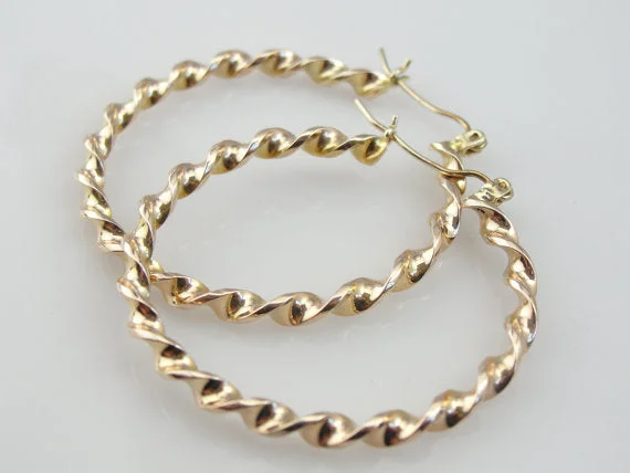 Ladies earrings brushed texture styles-Fabulous Twist Vintage Yellow Gold Hoop Earrings