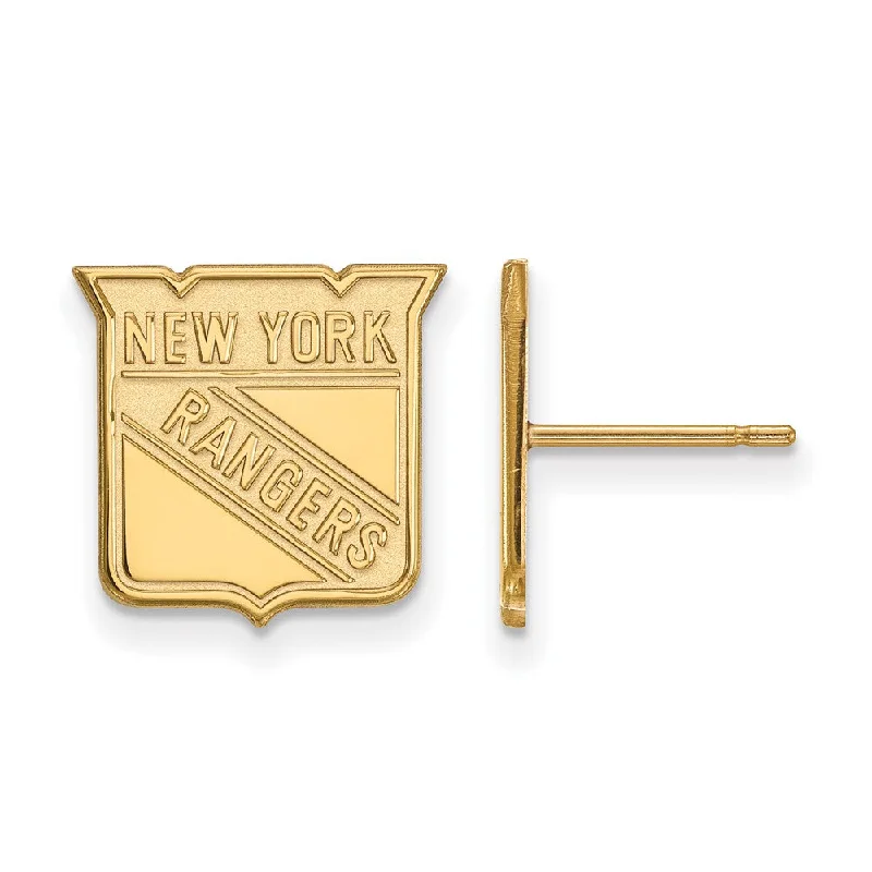 Ladies earrings extra small studs-SS 14k Yellow Gold Plated NHL New York Rangers Small Post Earrings