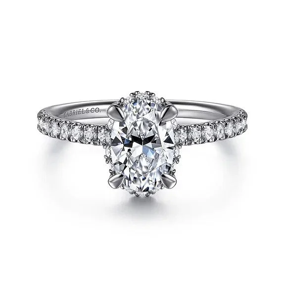 Ladies engagement rings warranty options-Suede - 14K White Gold Oval Hidden Halo Diamond Engagement Ring (Setting Only)