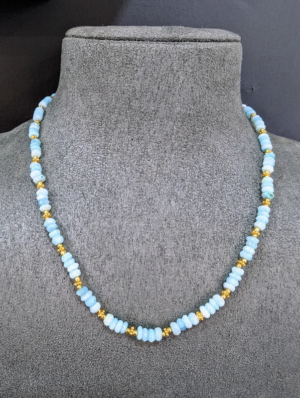 Ladies necklaces Mother’s Day treasures-Aqua Blue Opal 18ct Gold Vermeil Necklace