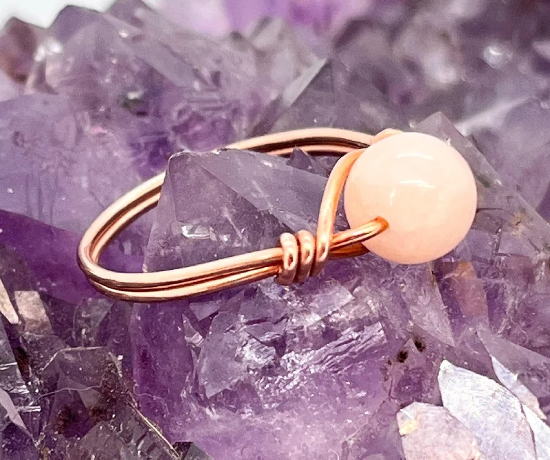 Ladies rings feather-inspired styles-Pink Morganite Copper Bead Ring