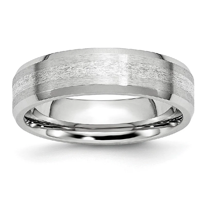 Ladies rings baguette cut styles-6mm Cobalt & Sterling Silver Inlay Satin Flat Beveled Edge Band