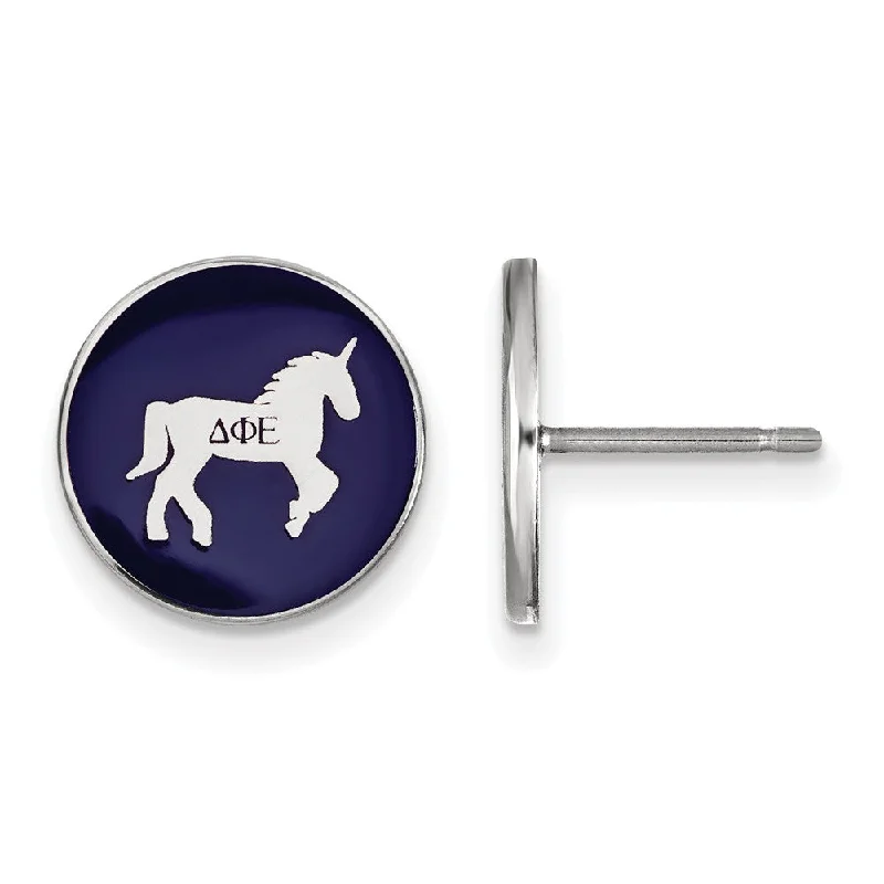 Ladies earrings medium drop styles-Sterling Silver Delta Phi Epsilon Enamel Unicorn Post Earrings