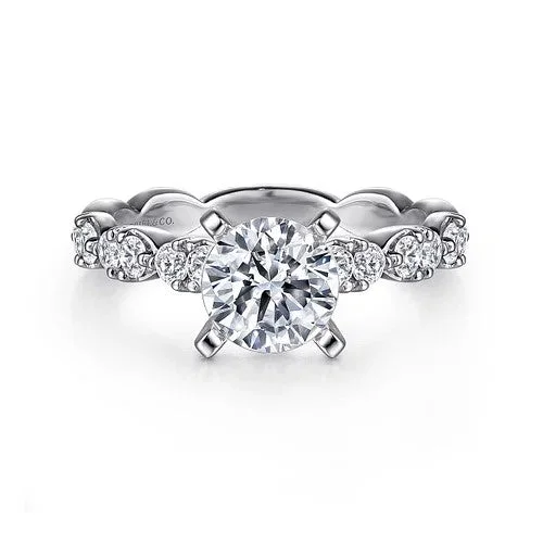 Ladies engagement rings geometric halo bands-14K White Gold Round Diamond Engagement Ring