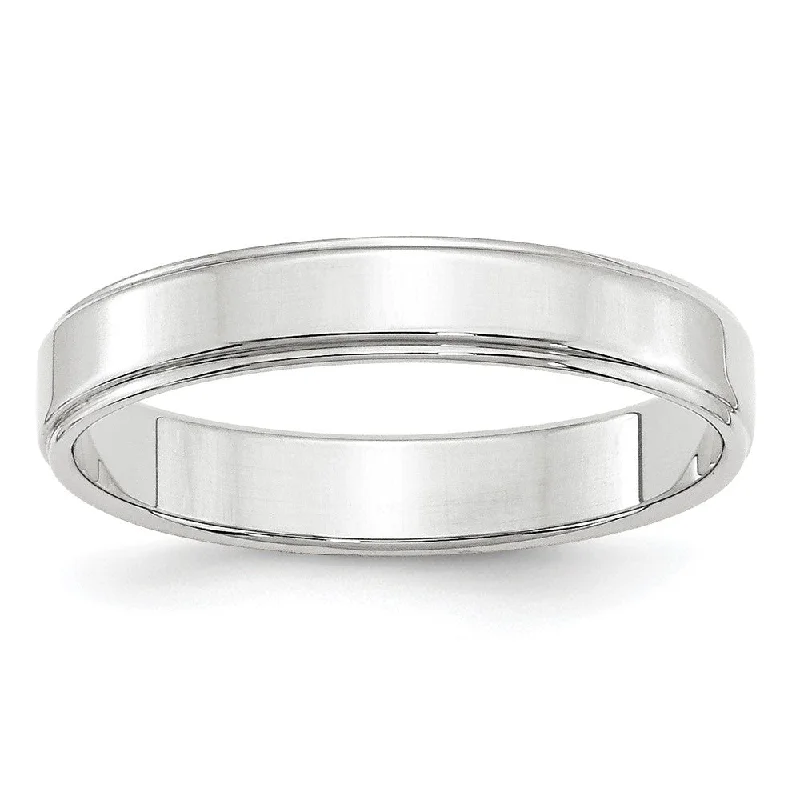 Ladies rings radiant shine styles-4mm 10K White or Yellow Gold Flat Ridged Edge Standard Fit Band